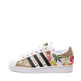 SCARPA DONNA ADIDAS SNEAKERS SUPERSTAR CUSTOM FLOWER GOLD CO